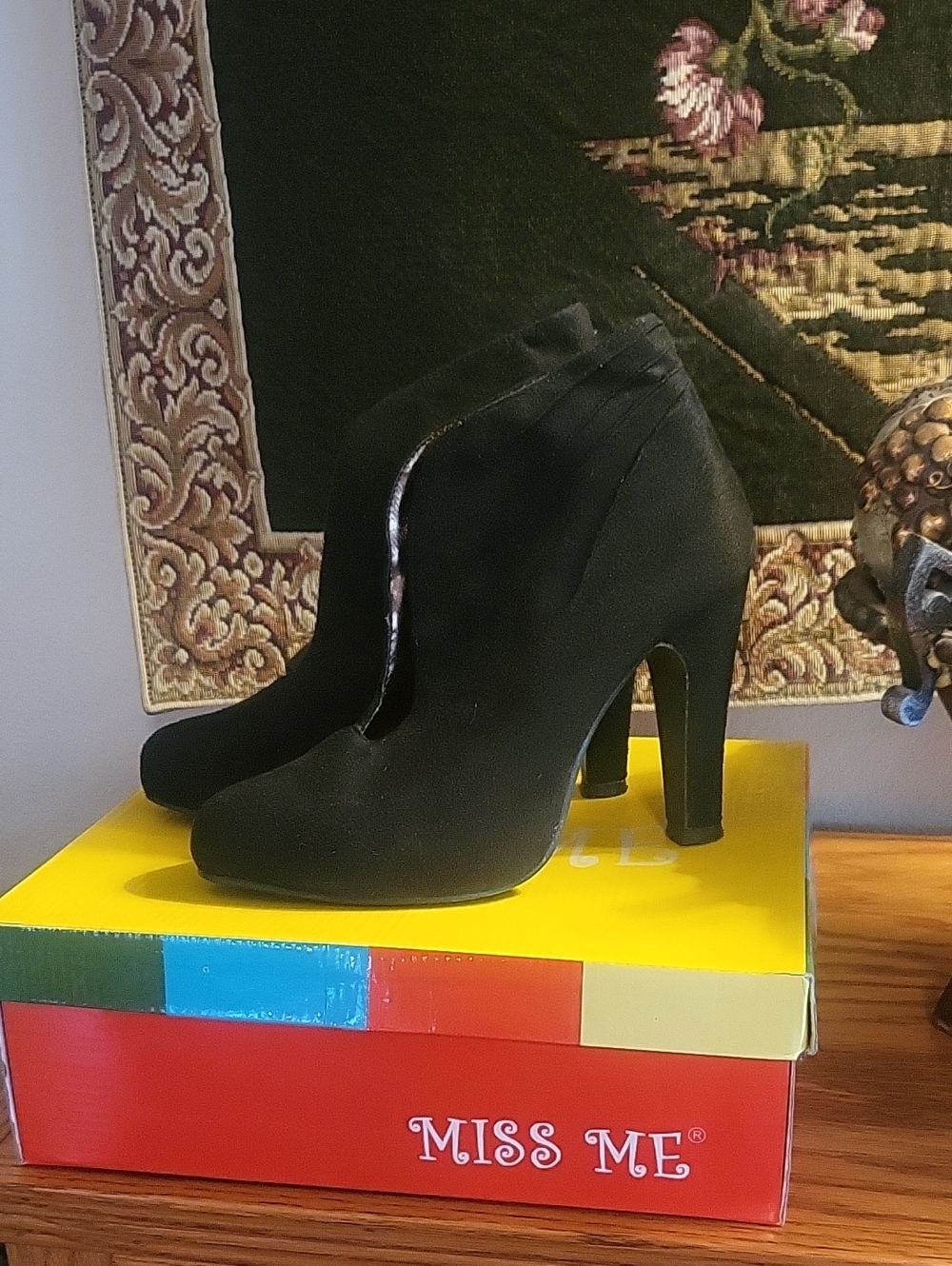 Miss Me Black Faux Suede High Heel Ankle Booties with Curved Side Trim